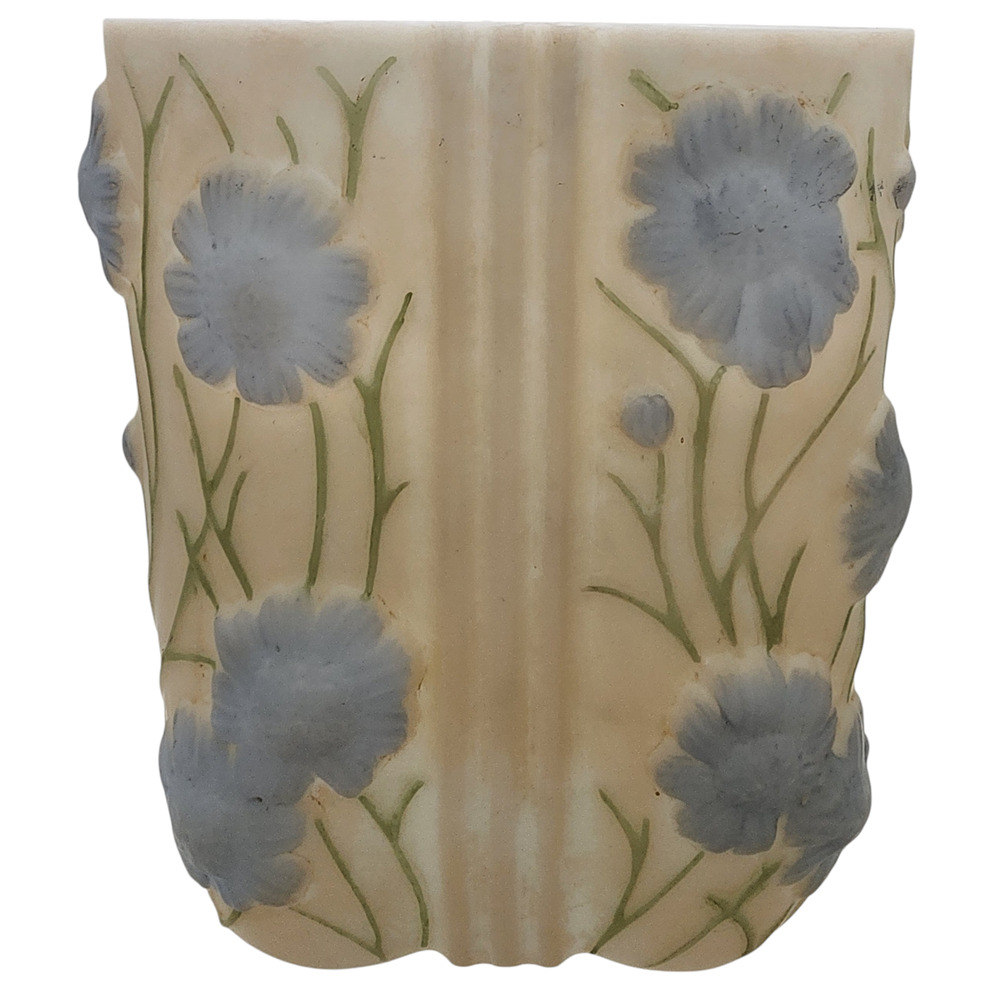 Phoenix Glass Satiny White 2 Color Cosmos Vase Blue & Green 7 1/2" Tall